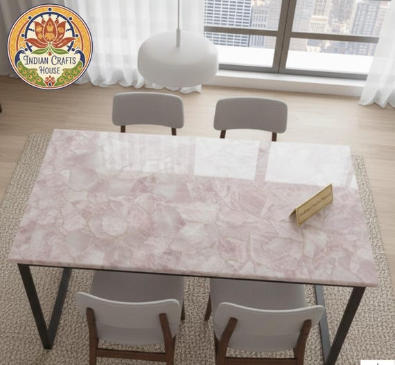 ローズクォーツのテーブルトップ、天然ピンク宝石スラブ、クリスタル 