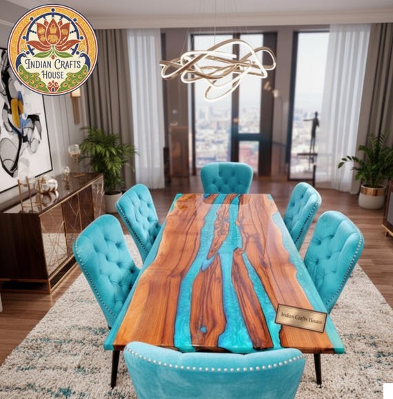 Limited Edition Blue Epoxy Resin Kitchen Table Top / Dining Table 
