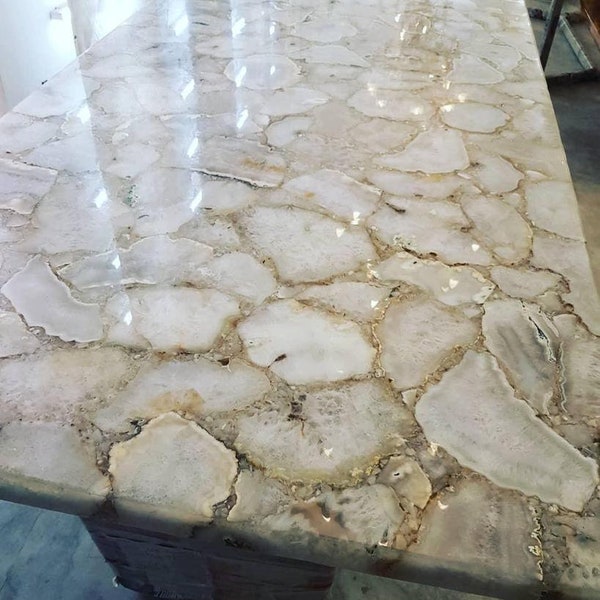 White Agate Dining Table Top, White Agate Vanity Top, Natural Handmade Agate Stones Counter Top