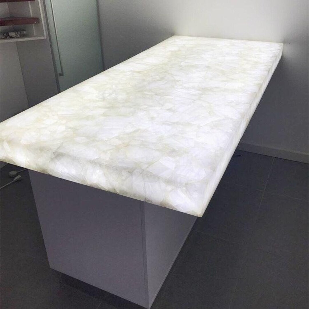 Custom White Quartz Stone Tabletop Unique Rectangle Stone Table Modern