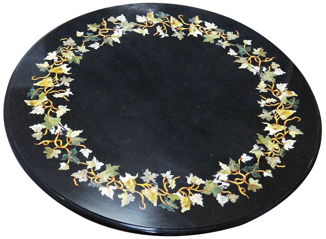 Black Marble Coffee Table Top Handmade Semi Precious Stones Etsy