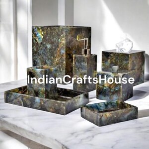 Labradorite bathroom set, Luxury bathroom, Natutal Stones Bathroom Accessories Set