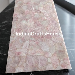 Rose Quartz Center Table Top, Natural Crystal Decor, Healing Stone Display, Unique Pink Gemstone Slab for Home & Office