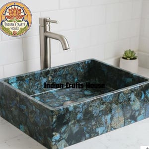 Iridescent Labradorite Stone Bathroom Sink: Rectangular Wash Basin