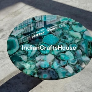 Agate Stone Coffee Tabletop - Round Centerpiece Design - Gemstone Coffee Tabletop Decor
