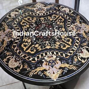 Round Marble Inlay Tabletop with Semiprecious Stones - Unique Decor - Semiprecious Stones Inlay