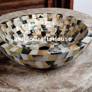 Round Marble MOP Sink / Wash Basin Semi precious stones Work Sink Home Decor