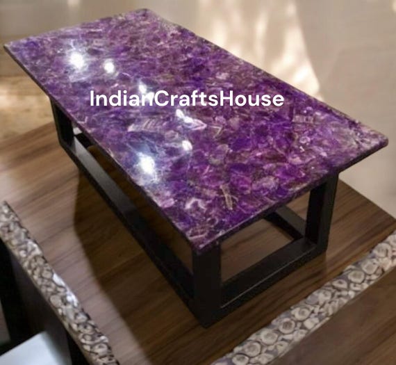 Amethyst Crystal Slice Tabletop Tray, Purple Gemstone Display