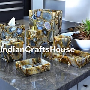 Agate bathroom set, Luxury bathroom, Bathroom Accessories Set , Soap Dispenser Set for Home Decor