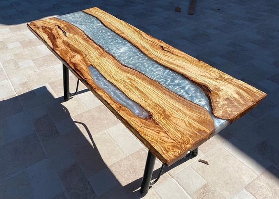 Epoxy resin live edge river wood plank dining table counter desk deals