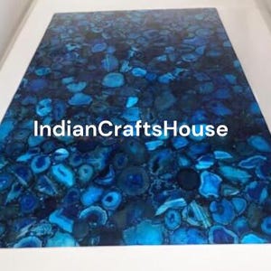 Blue Agate Tabletop for Kitchen & Living Room, Natural Stone Agate Table Surface, Unique Blue Geode Home Decor Tabletop