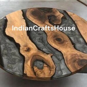 Epoxy Wooden Dining Center Table Top With Iron Metal Base