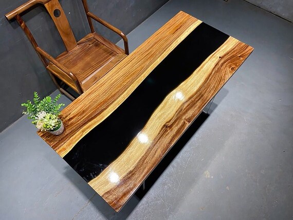 Epoxy resin live edge river wood plank cheap dining table counter desk