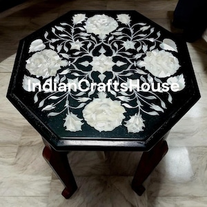 12&quot; Marble Table Top inlay With Wooden Stand