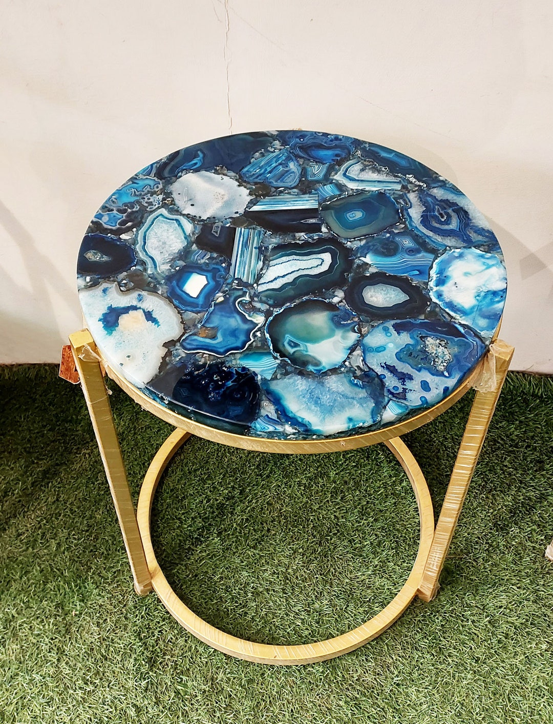 Blue Agate Table, Agate Table, Round Agate Table, Agate Side End Table