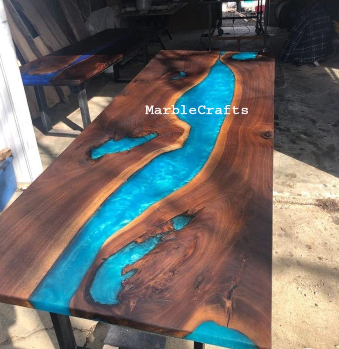 Epoxy Wooden Table Top / Epoxy Kitchen Dining Table Top / Blue - Etsy