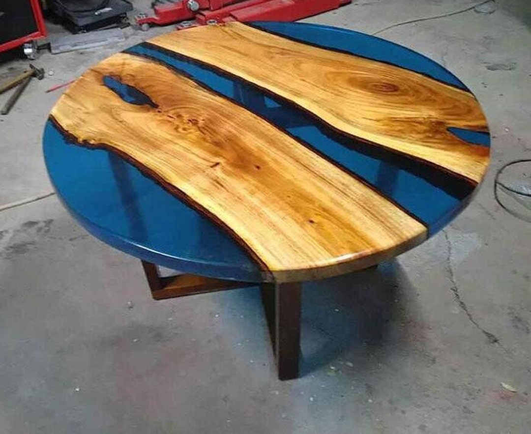 Round Epoxy Center Dining Table Top , Custom Epoxy Table / Resin Table With Iron Metal Base