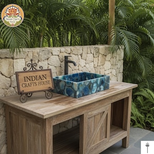 Bespoke Blue Agate Stone Sink: Handmade Rectangular Bathroom Countertop Wash Basin
