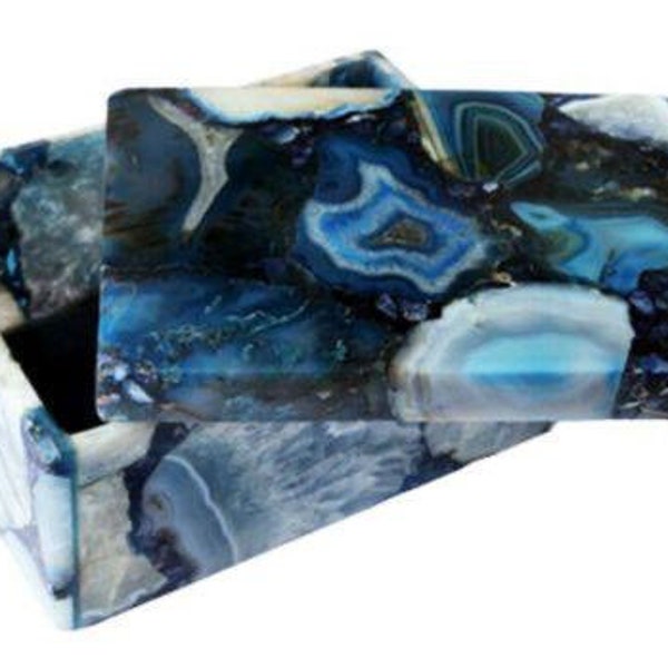 Blue Agate Jewelry Box / Agate Trinket Box Handmade For Home Decor And Gifts