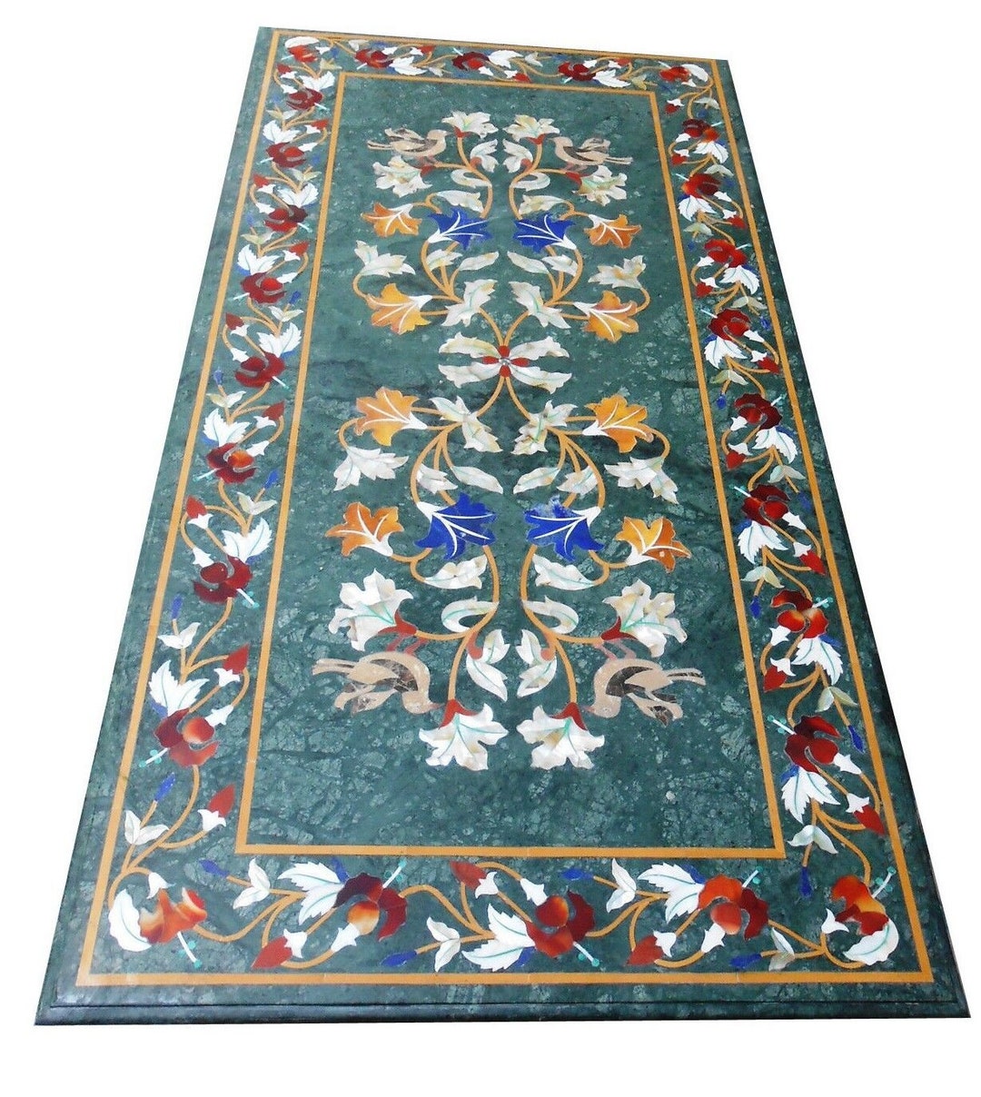 Green Marble Table Top / Marble Semi Precious Stones Inlay Table Top