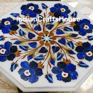 Marble Corner Side Table Top Semi precious stones Inlay Home Decor