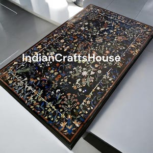 Rectangular Marble Tabletop with Semi-Precious Stone Inlay - Unique Home Decor - Pietradura Inlay Masterpiece