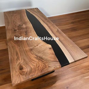 Epoxyharstafel, eetkamer, bank, tafelblad in het midden Custom Order, Epoxy Resin River-tafel, tafel natuurlijk hout