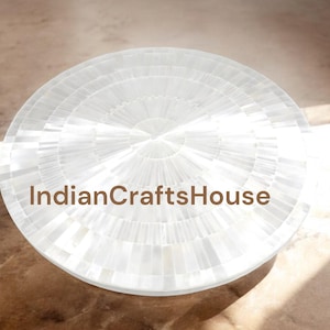 Selenite Round Table Top, Polished Crystal Decor, Healing Energy, Spiritual Altar Stone, Natural White Selenite Display