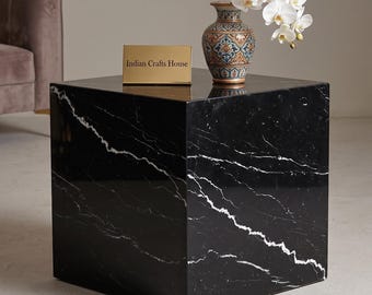 Luxury Black Nero Marquina Marble Square Pedestal - For Unique Home And Office Decor