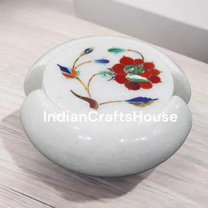 Marble Tea Coaster Semi Precious Stones Floral Inlay Art Home Decor & Gifts