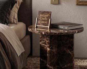 Mesa de luxo com tampo em mármore Emperador marrom, ideal para sala de estar, mesa de centro, mesa lateral de sofá ou mesa de pátio.