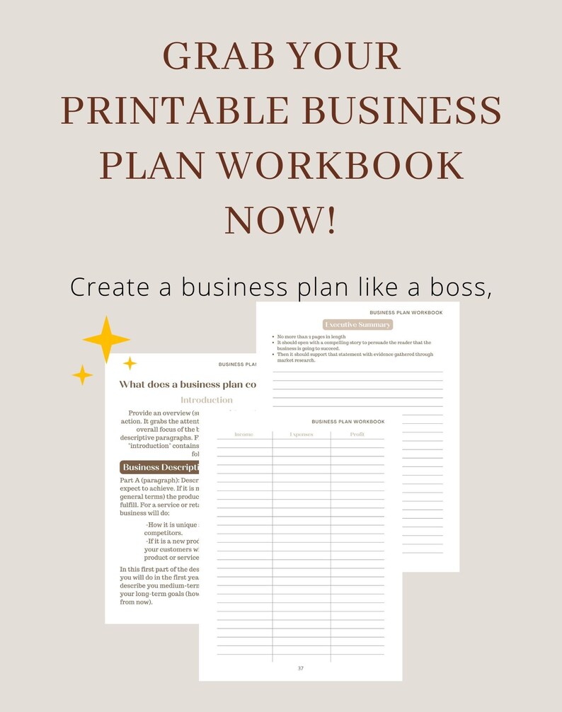 Business Plan Workbook PDF Printable Instant Download Bonus Business