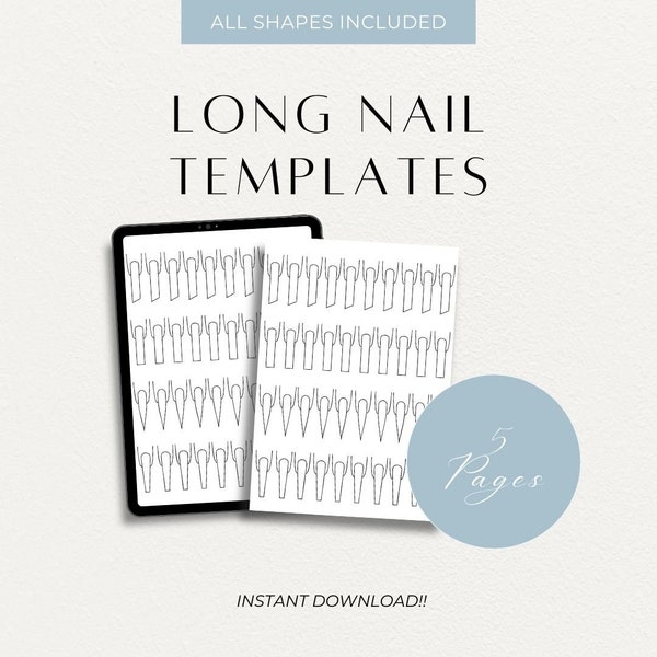 Nail Design Template For Long Nails (Digital download) creative nail art practice Template