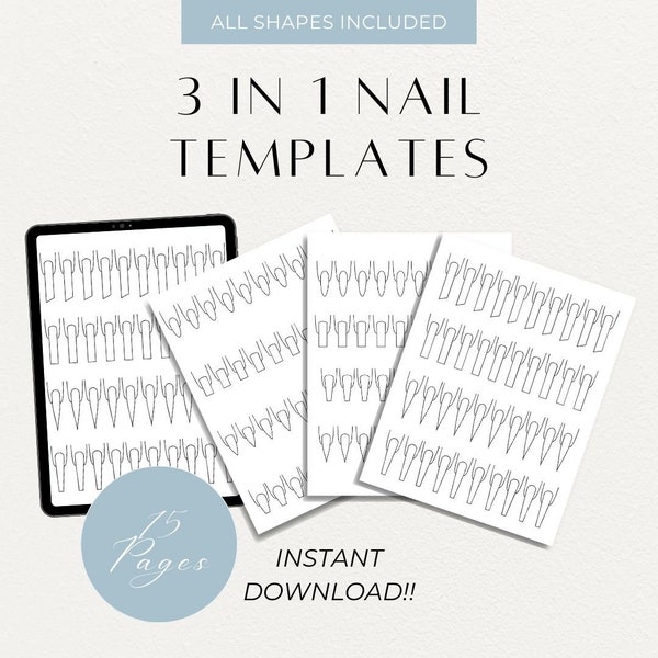 Nail Design Template Package Deal Three in One Includes short, medium and long nails  Great for nail design or acrylic application practice