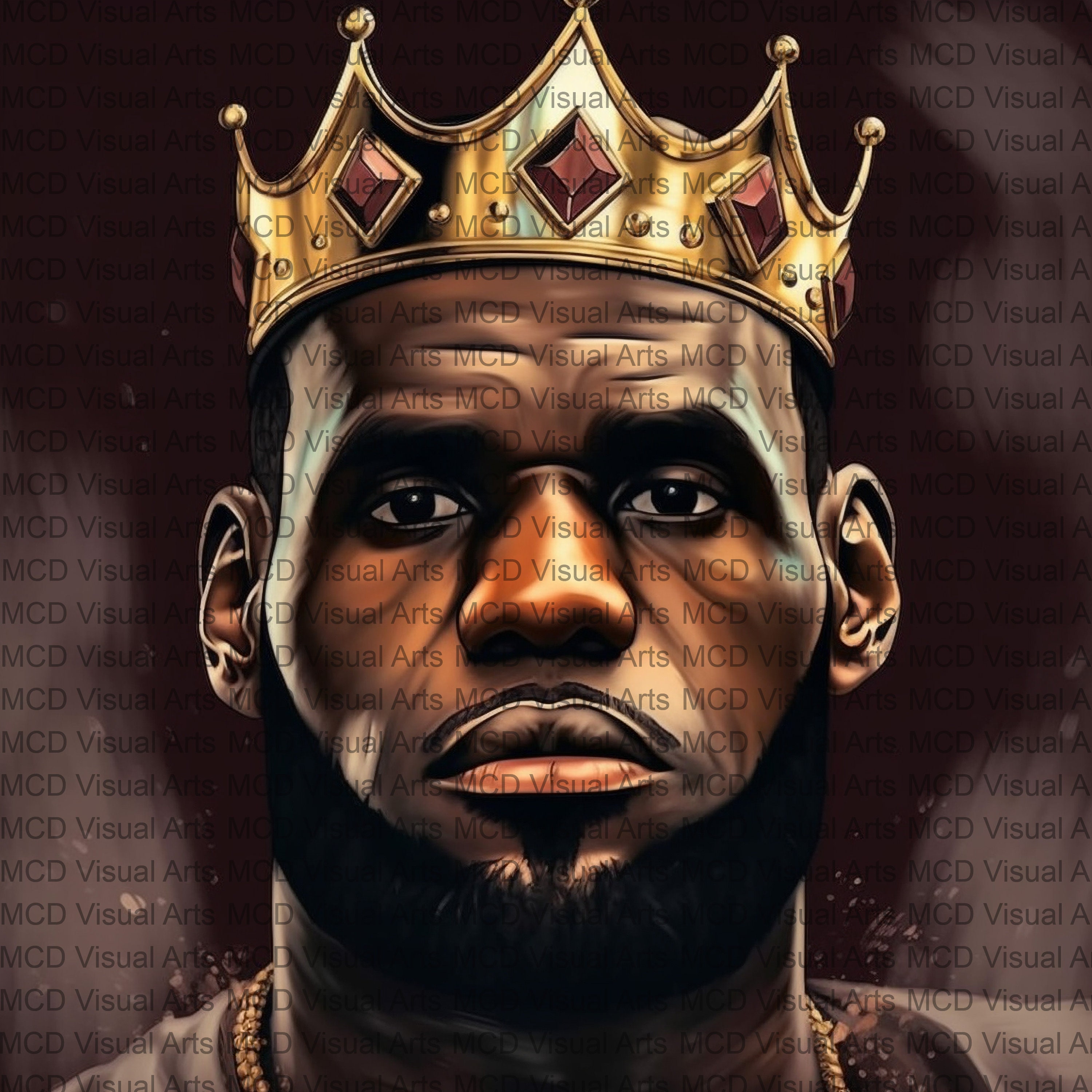 Lebron James King With Crown Portrait Fine Art Painting Style Digital 