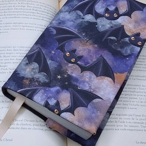Couvre-livre ajustable chauve-souris pour format livre de poche, manga, broché, pochette de protection en tissu, cadeau pour maman qui lit