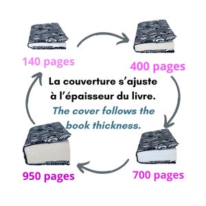 Couverture ajustable décorative chats noirs, pour livre de poche et manga, protège livre réglable et adaptable en tissu, cache couverture image 3