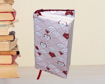 Pink kawaii cat book cover, adjustable hardcover and paperback book cover, Japanese fabric protection for paperback and hardcover novels