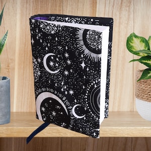 Couvre livre réglable fait main en tissu, protection livre relié et broché, format A5, De Saxus, livre de poche, pochette livre galaxie