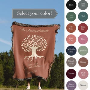 WOVEN Blanket COTTON THROW Blanket Farmhouse Family Tree Personalized Husband Wife Gift Custom Cotton Anniversary Gift Custom Throw