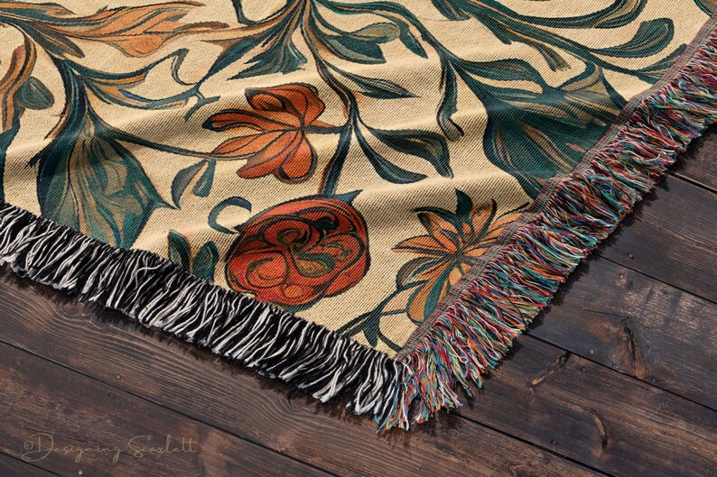 VINTAGE COTTAGECORE WOVEN Blanket Floral Throw Tapestry Farmhouse Décor Wall Hanging Bed Coverlet image 3
