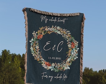 Wedding Blanket Anniversary Gift WOVEN Vintage Cotton THROW Tapestry Custom Couple Gifts