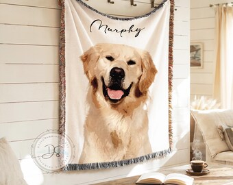 Pet Photo Blanket Custom Woven Cotton Dog Loss Memorial Throw Gift