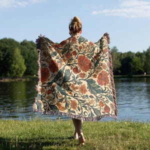 VINTAGE COTTAGECORE WOVEN Blanket Floral Throw Tapestry Farmhouse Décor Wall Hanging Bed Coverlet image 6