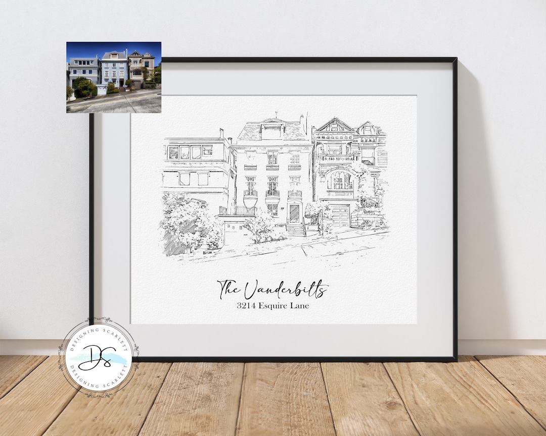 Custom House Portrait: Black and White Framed Sketch, New Home Gift on ...