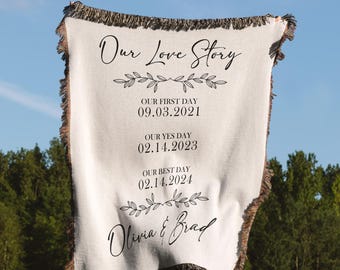 Custom Woven Blanket Anniversary Gift OUR LOVE Story Personalized Throw Couple Gifts