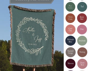 COTTON Wedding ANNIVERSARY Gift Woven Throw Custom Blanket For Couple Personalized Vintage