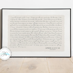 Impression de poème personnalisée encadrée Cadeau de 1er anniversaire de mariage Vœux de mariage Paroles de chanson Impression affiche de paroles en coton Cadeau d'anniversaire de mariage en coton Cadeau personnalisé T.20
