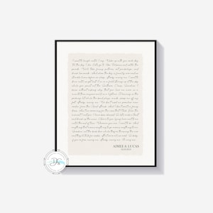 Testo della canzone di matrimonio, stampa con cornice, poesia personalizzata, testo della canzone, decorazione da parete, 1° anniversario, carta di cotone, regalo per marito e moglie, S.21