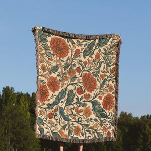 VINTAGE COTTAGECORE WOVEN Blanket Floral Throw Tapestry Farmhouse Décor Wall Hanging Bed Coverlet image 1